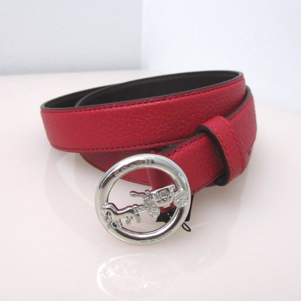 Coach $128 Horse and Carriage SIGNATURE BUCKLE BELT RED 78181 f78181 - Picture 3 of 5